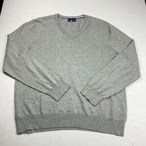 Brooks Brothers Mens Cotton V-Neck Sweater Classic Preppy Gray Knit Pullover L